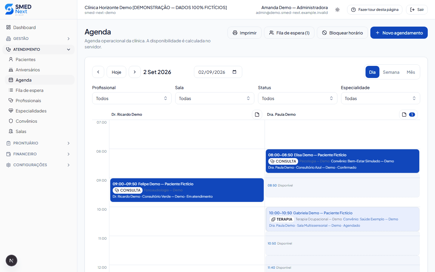 Agenda do SMED Next com consultas do dia
