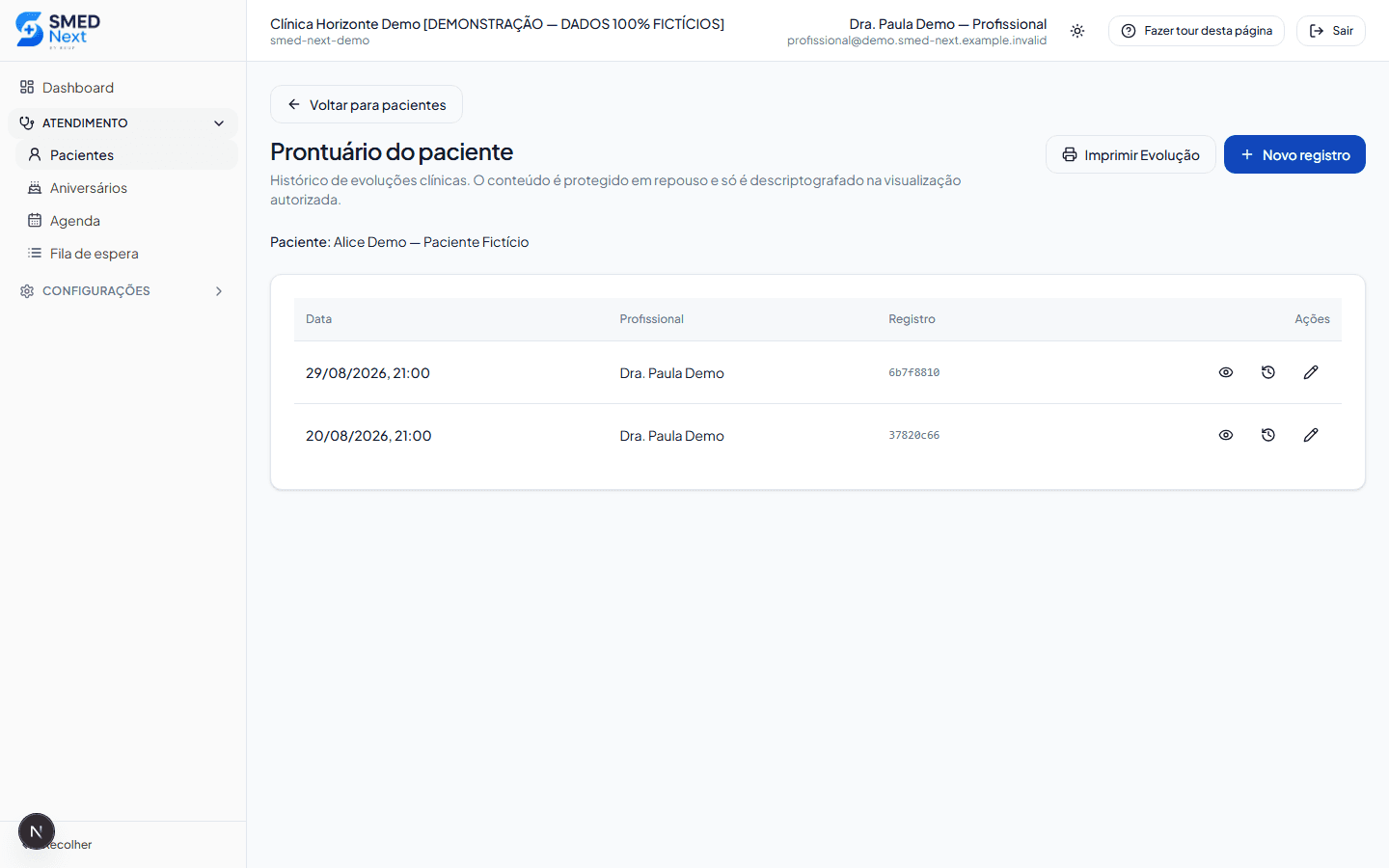 Prontuário e evoluções no SMED Next